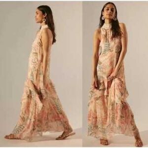 Verb Boho Floral Halter Maxi Dress in Soft Peach